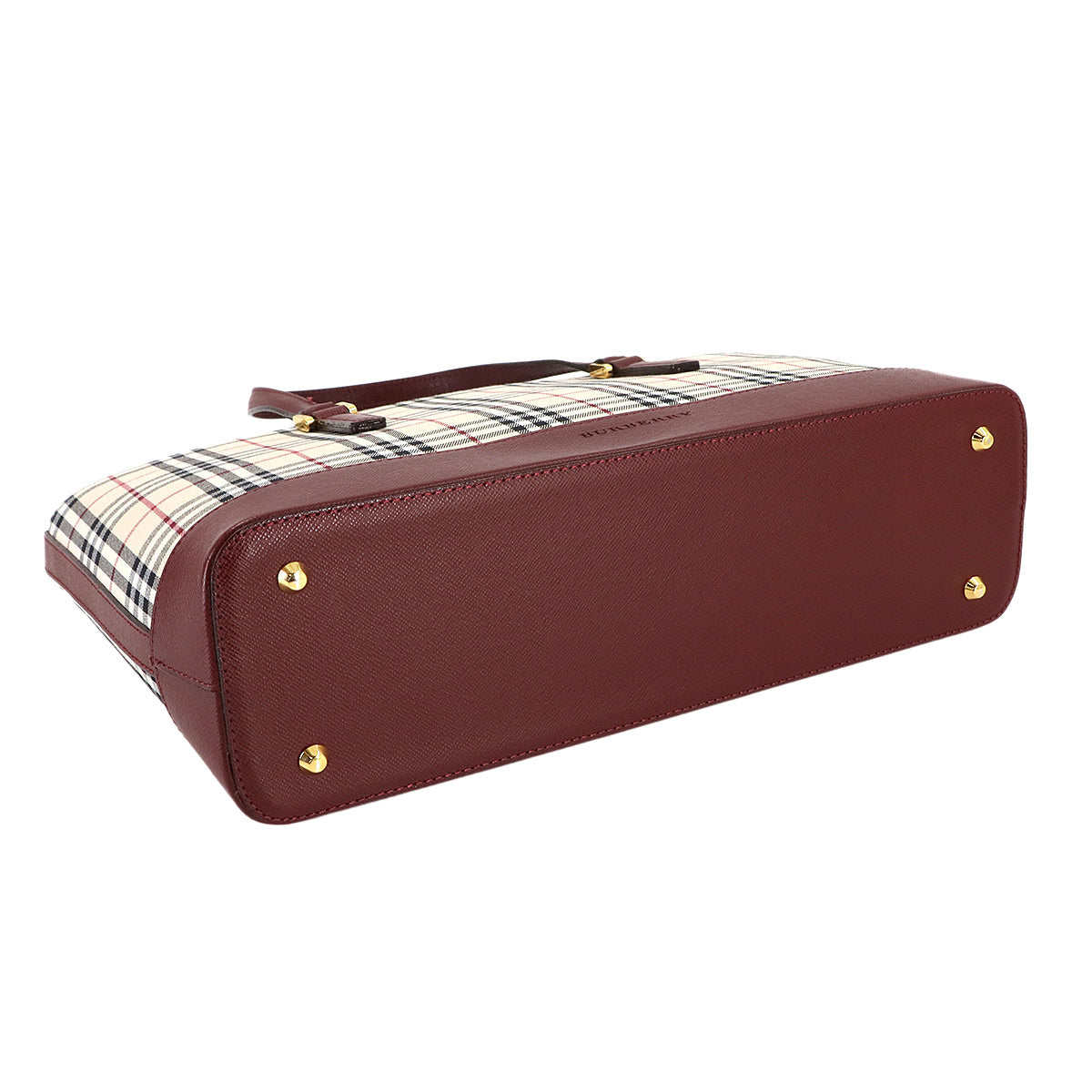 Plaid Hand Bag Canvas Leather Beige Bordeaux Purse