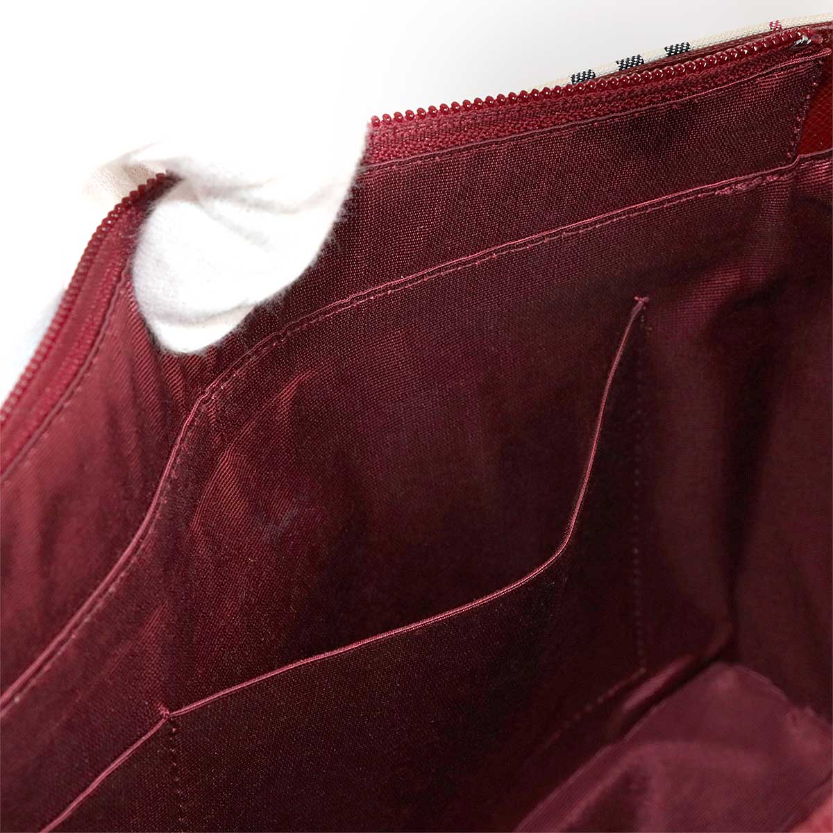 Plaid Hand Bag Canvas Leather Beige Bordeaux Purse