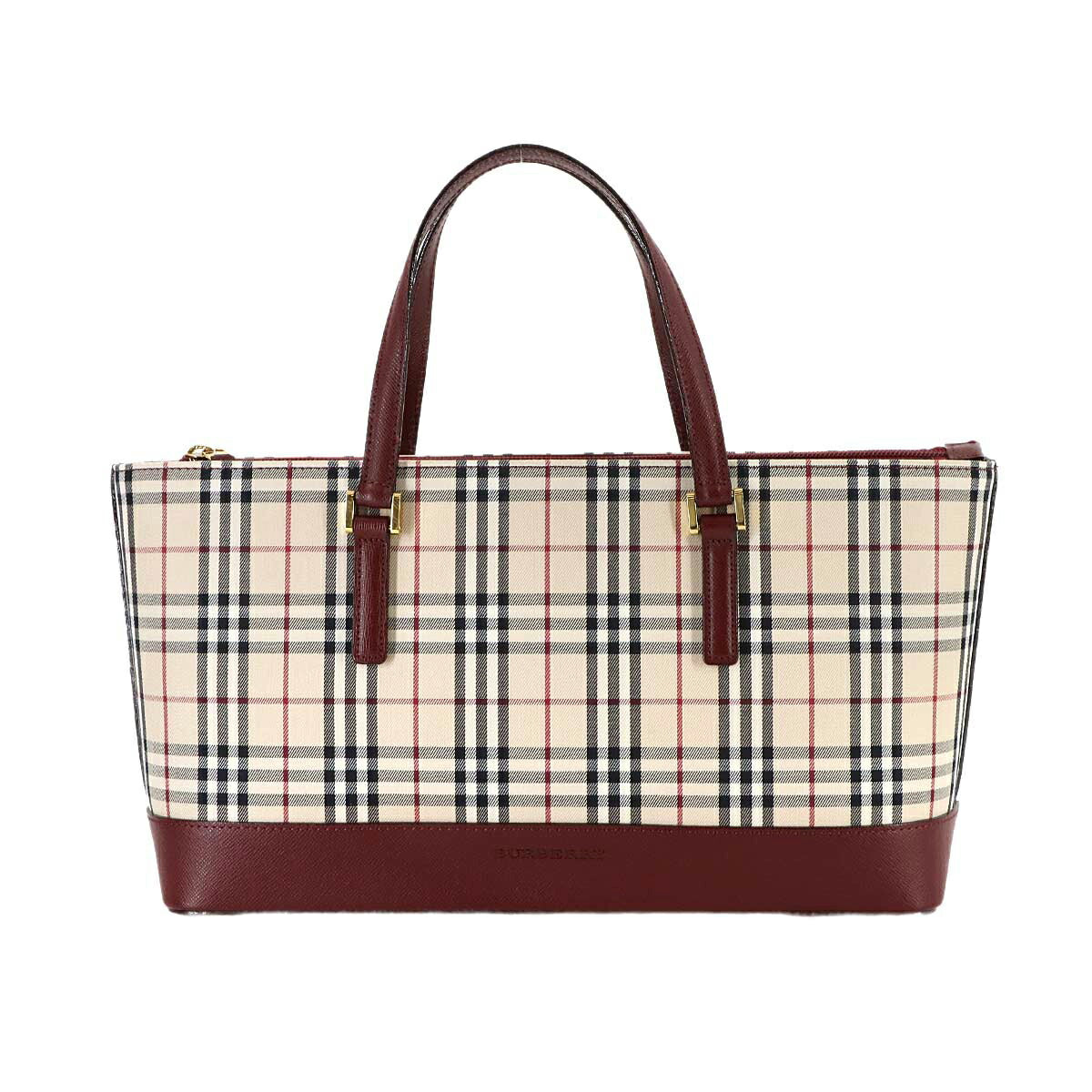 Plaid Hand Bag Canvas Leather Beige Bordeaux Purse