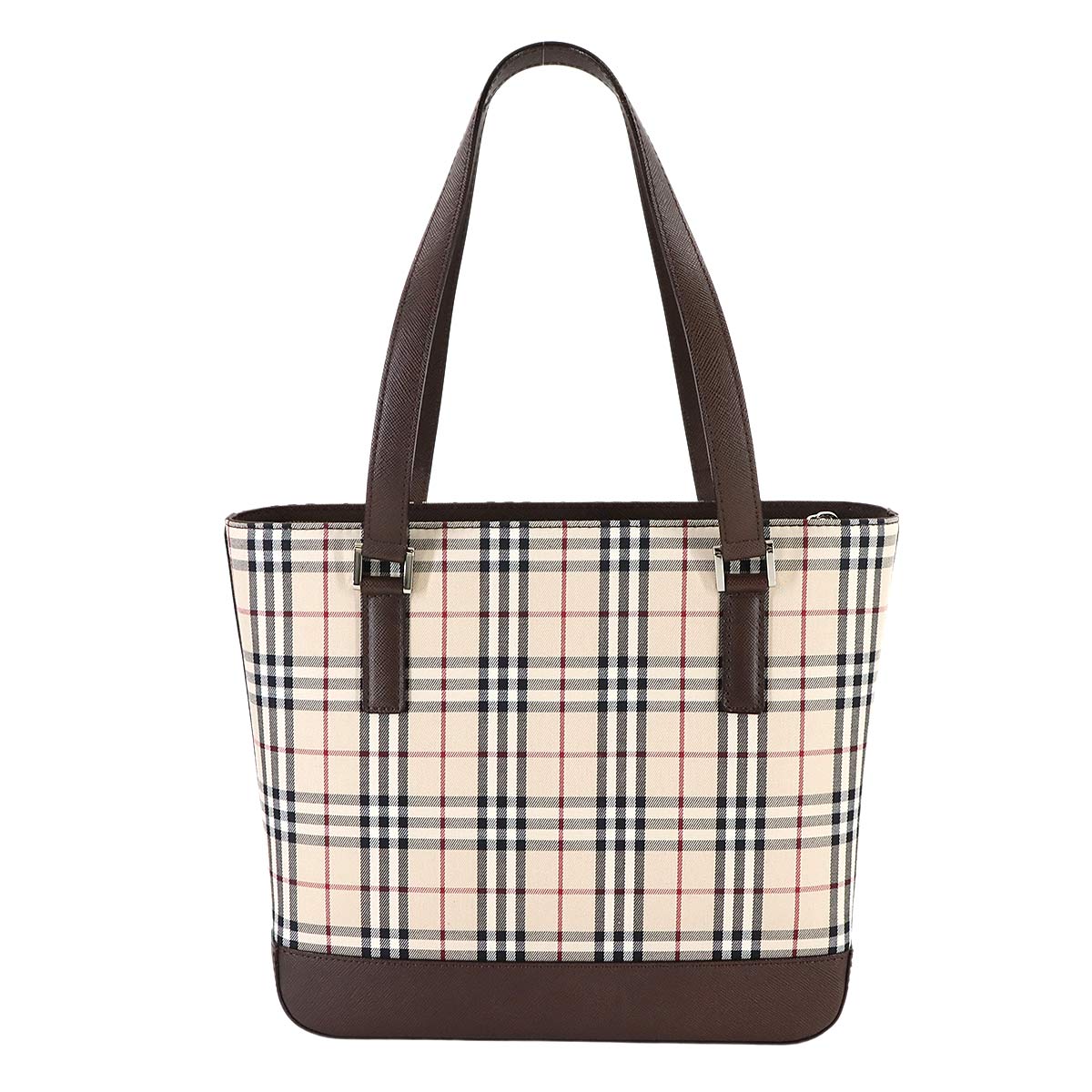 Plaid Hand Bag Canvas Leather Beige Brown Purse