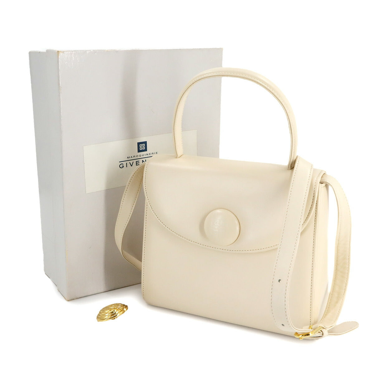 2way Hand Shoulder Bag Leather White Purse