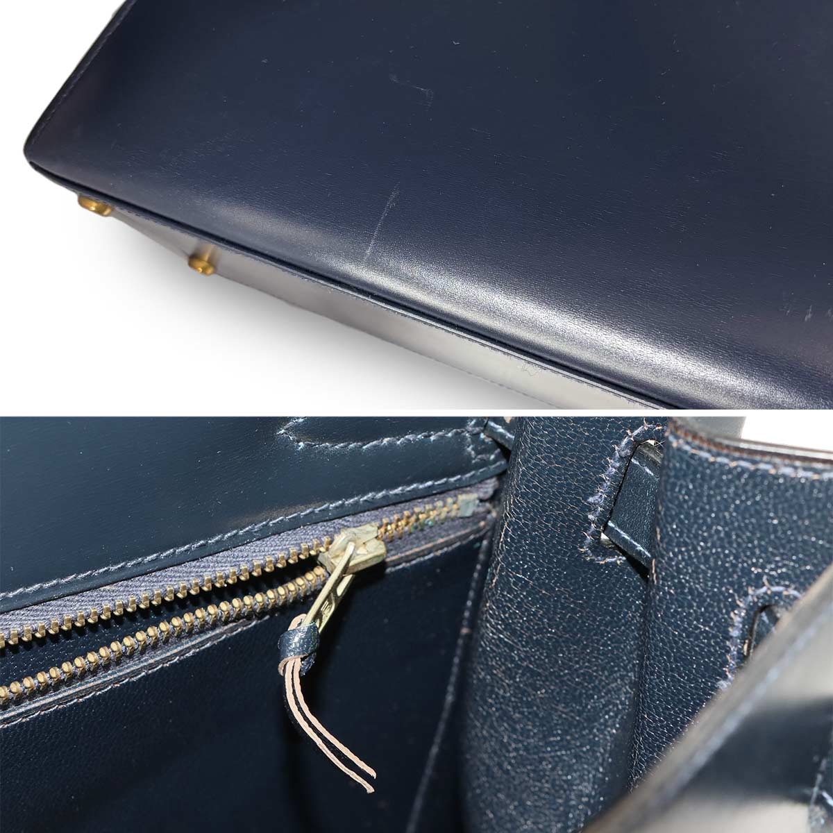 Kelly 32 Box calf Navy Hand Bag Vintage Purse