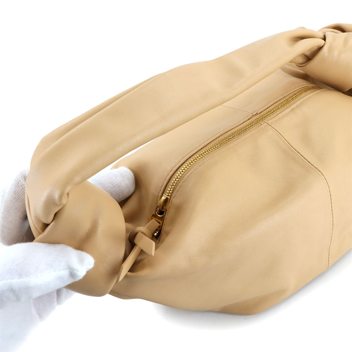 Double Knot Hand Bag Leather Beige 629635 Purse