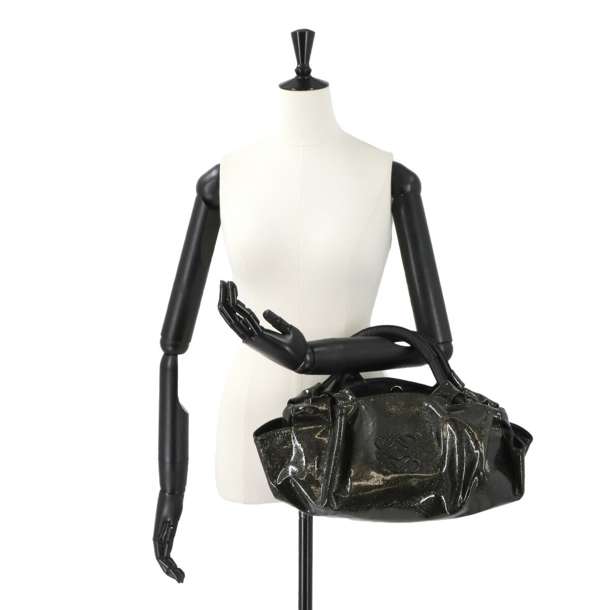 Nappa Aire Hand Bag Enamel Black Glitter Purse