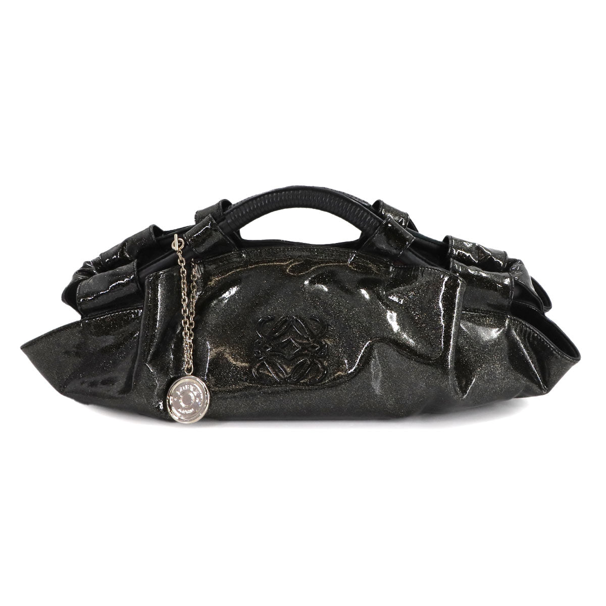 Nappa Aire Hand Bag Enamel Black Glitter Purse
