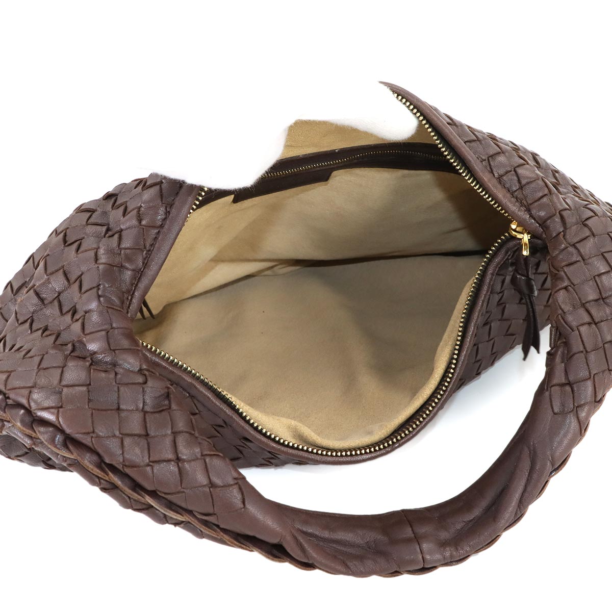 Intrecciato Hobo Shoulder Bag Leather Brown 115653