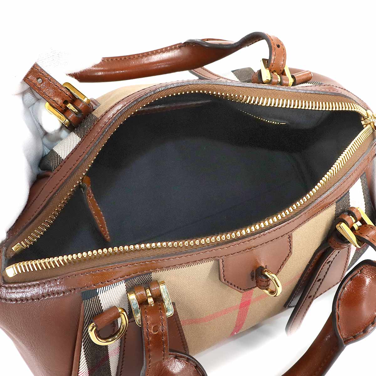 Plaid Hand Shoulder Bag Leather Brown 3887184 House Check