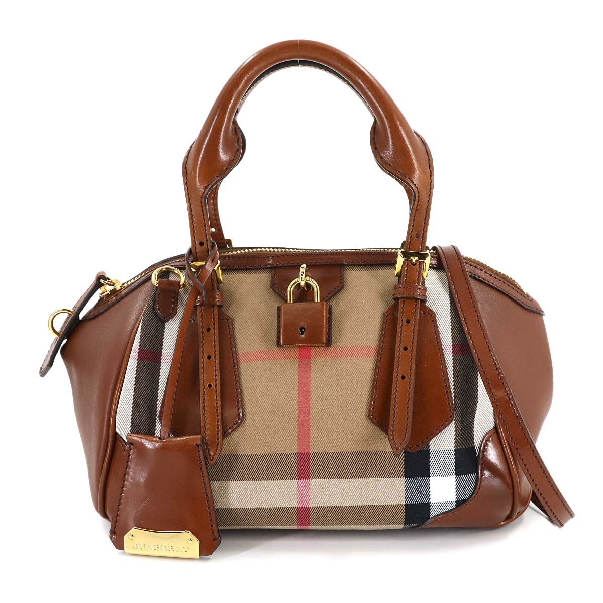 Plaid Hand Shoulder Bag Leather Brown 3887184 House Check