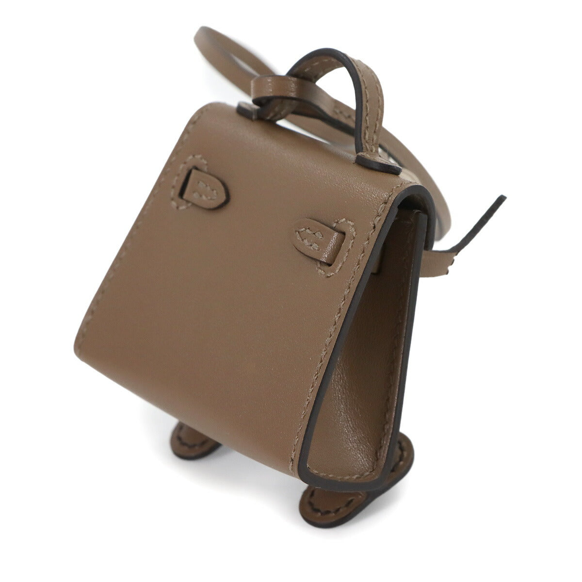 Bijoux de SAC Kelly doll Bag Charm Tadelakt Etoupe Black