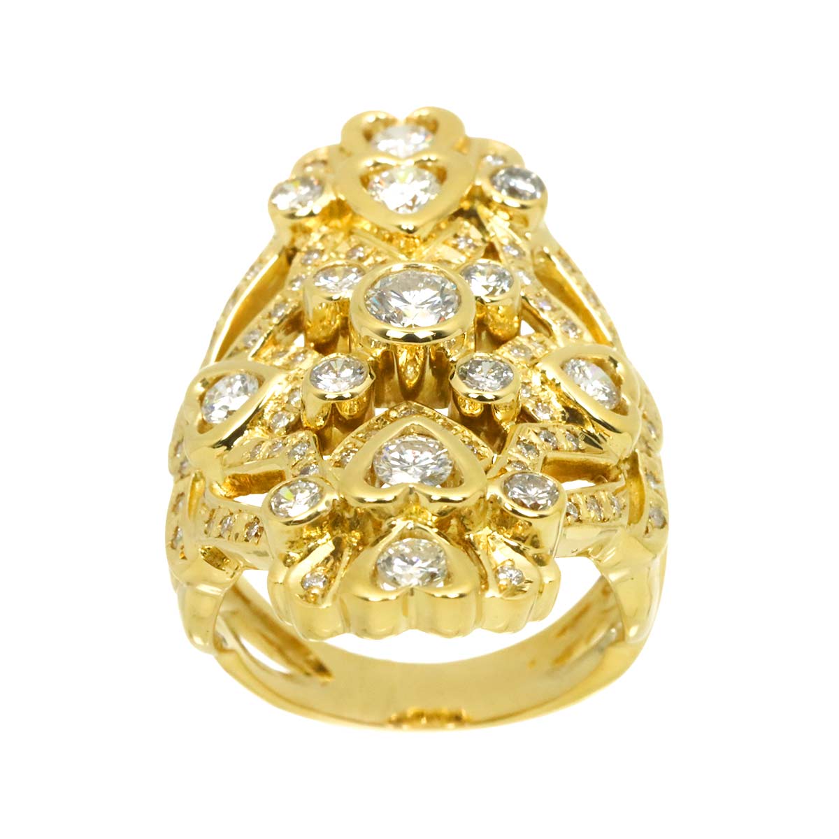 Diamond 1.61ct Ring 18K YG Yellow Gold 750 Size6(US)