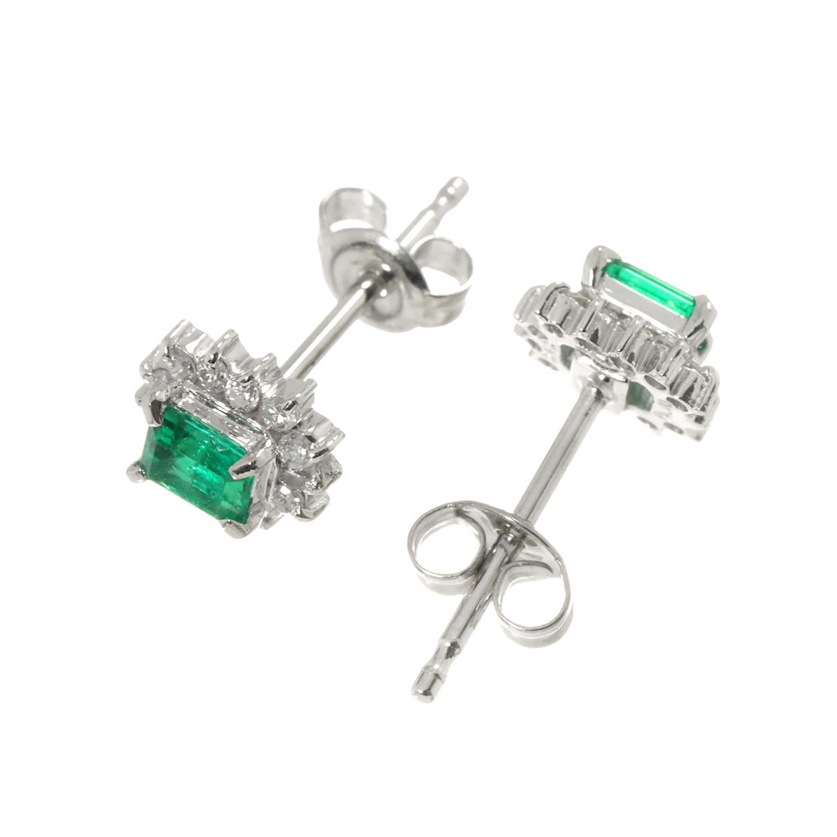 Emerald 0.40ct Diamond 0.18ct Earrings Pierced Pt Platinum