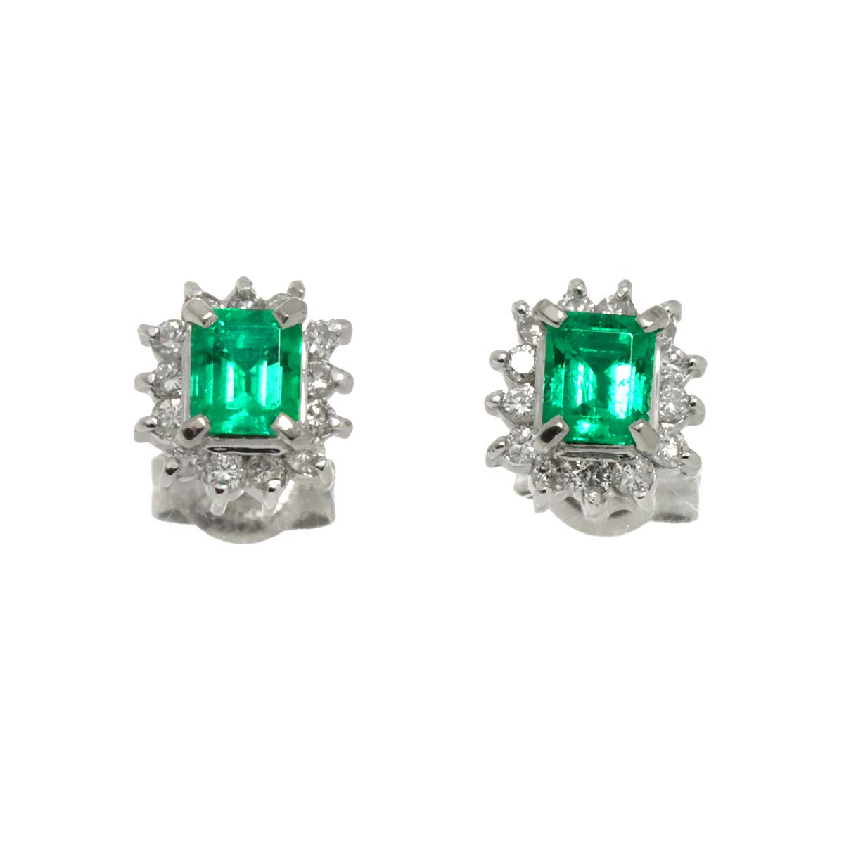 Emerald 0.40ct Diamond 0.18ct Earrings Pierced Pt Platinum
