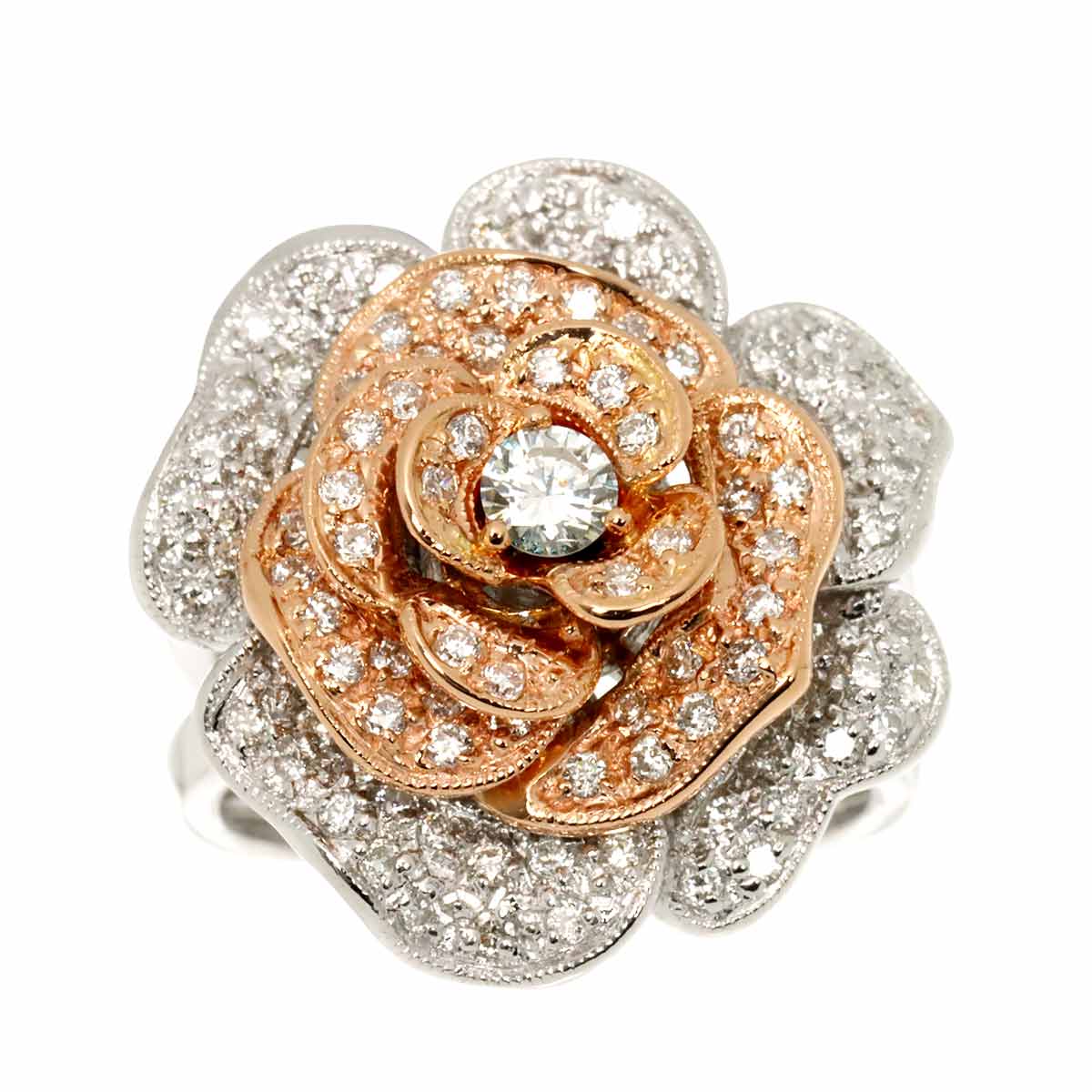 Diamond 1.00ct Ring 18K K18 WG PG White Pink Gold size5.5-5.75(US)