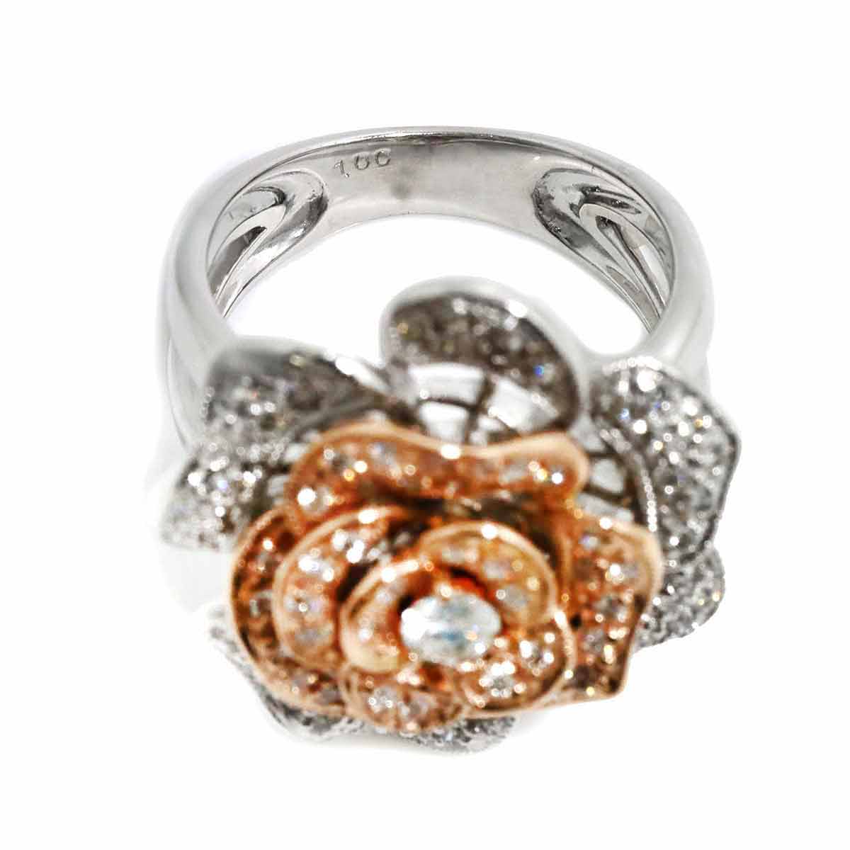 Diamond 1.00ct Ring 18K K18 WG PG White Pink Gold size5.5-5.75(US)