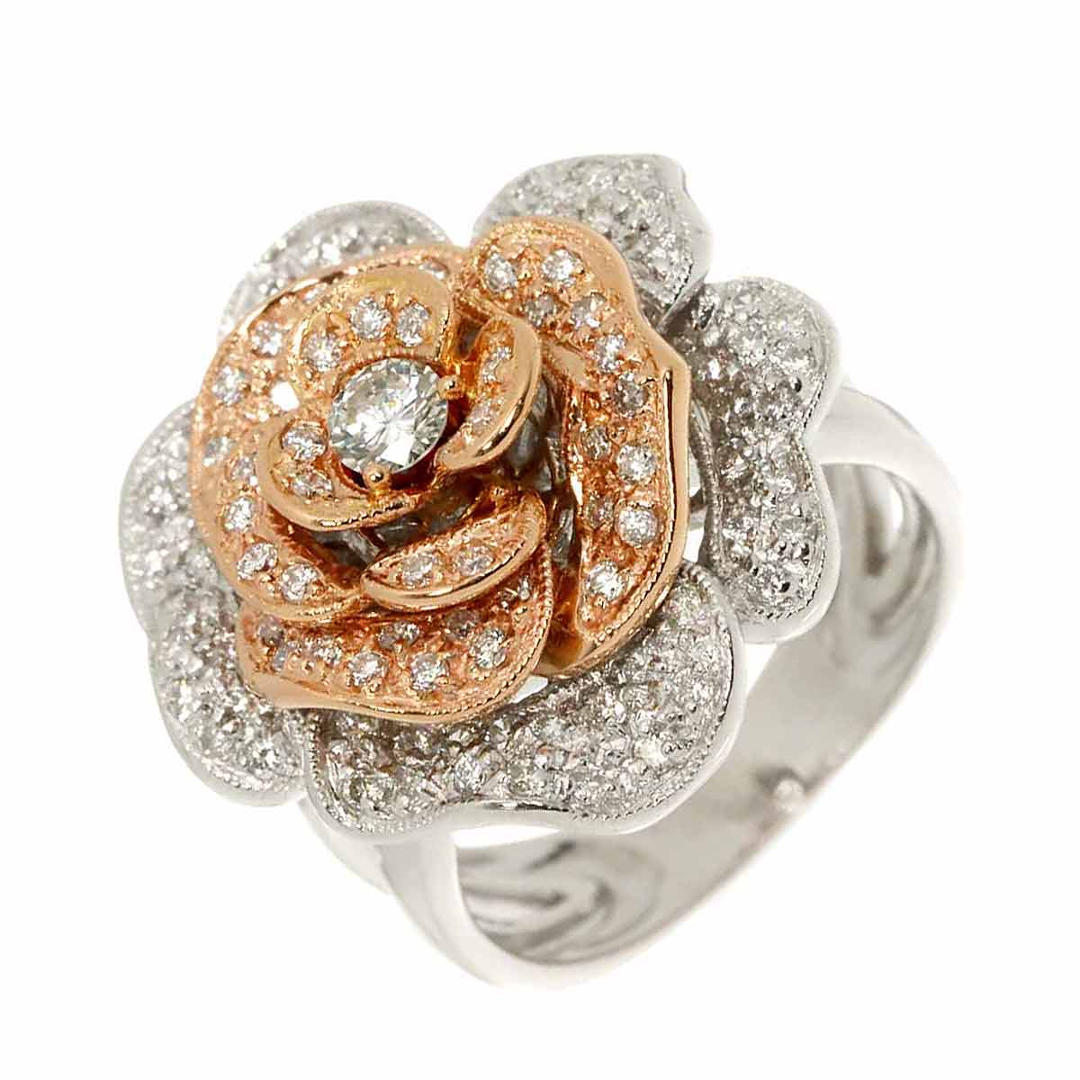 Diamond 1.00ct Ring 18K K18 WG PG White Pink Gold size5.5-5.75(US)