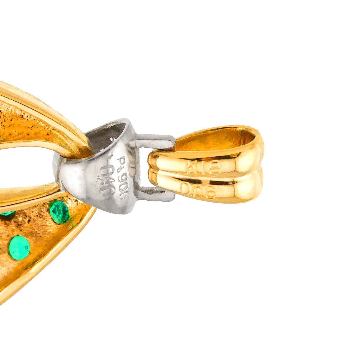 Emerald 0.40ct Diamond 0.06ct Brooch Pendant Top 18K YG Pt Yellow Gold