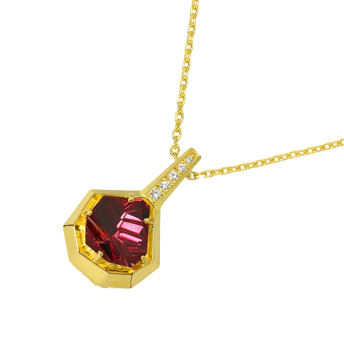 Garnet 2.54ct Diamond 0.05ct Necklace 18K YG 750