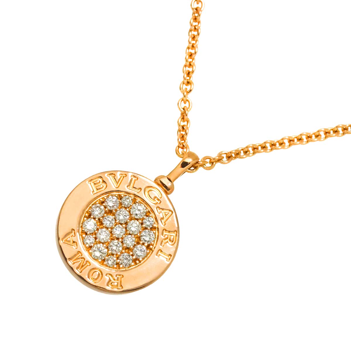 BVLGARIBVLGARI Pave Diamond Onyx Necklace 18K Pink Gold 750