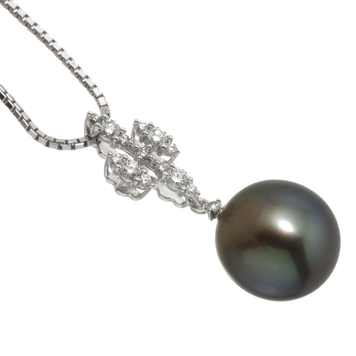 Black Pearl 12.0mm Diamond 0.21ct Necklace 18K WG 750