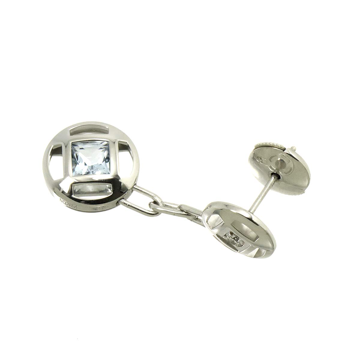 Aquamarine Diamond Earring Pierced 18K WG 750 One Piece only