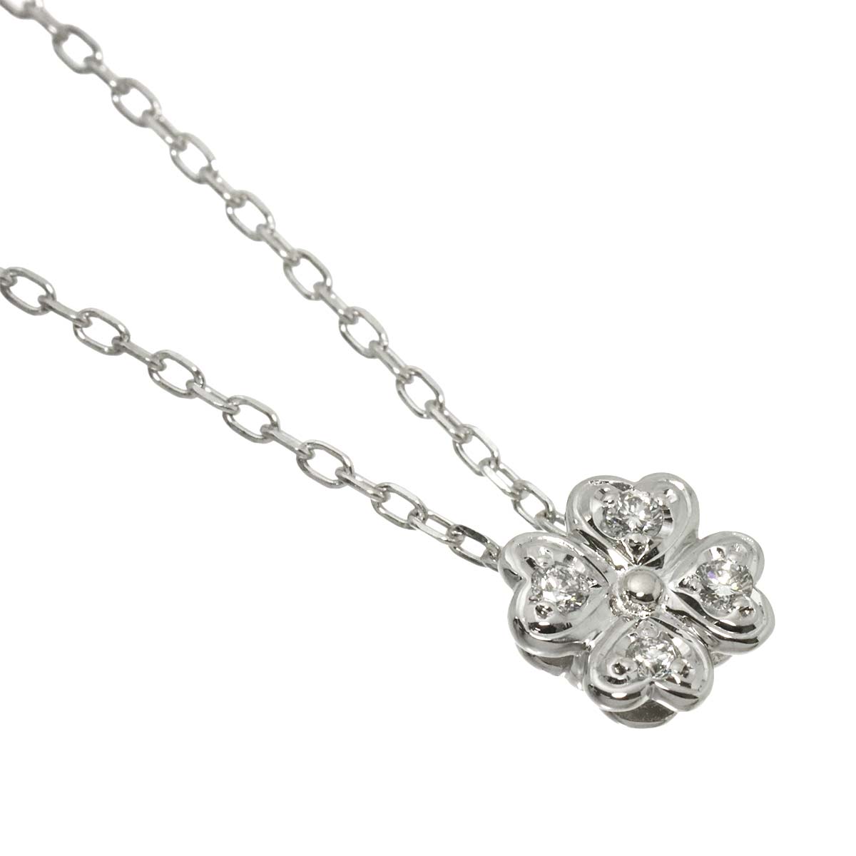 Diamond 0.07ct Clover Necklace 18K White Gold 750