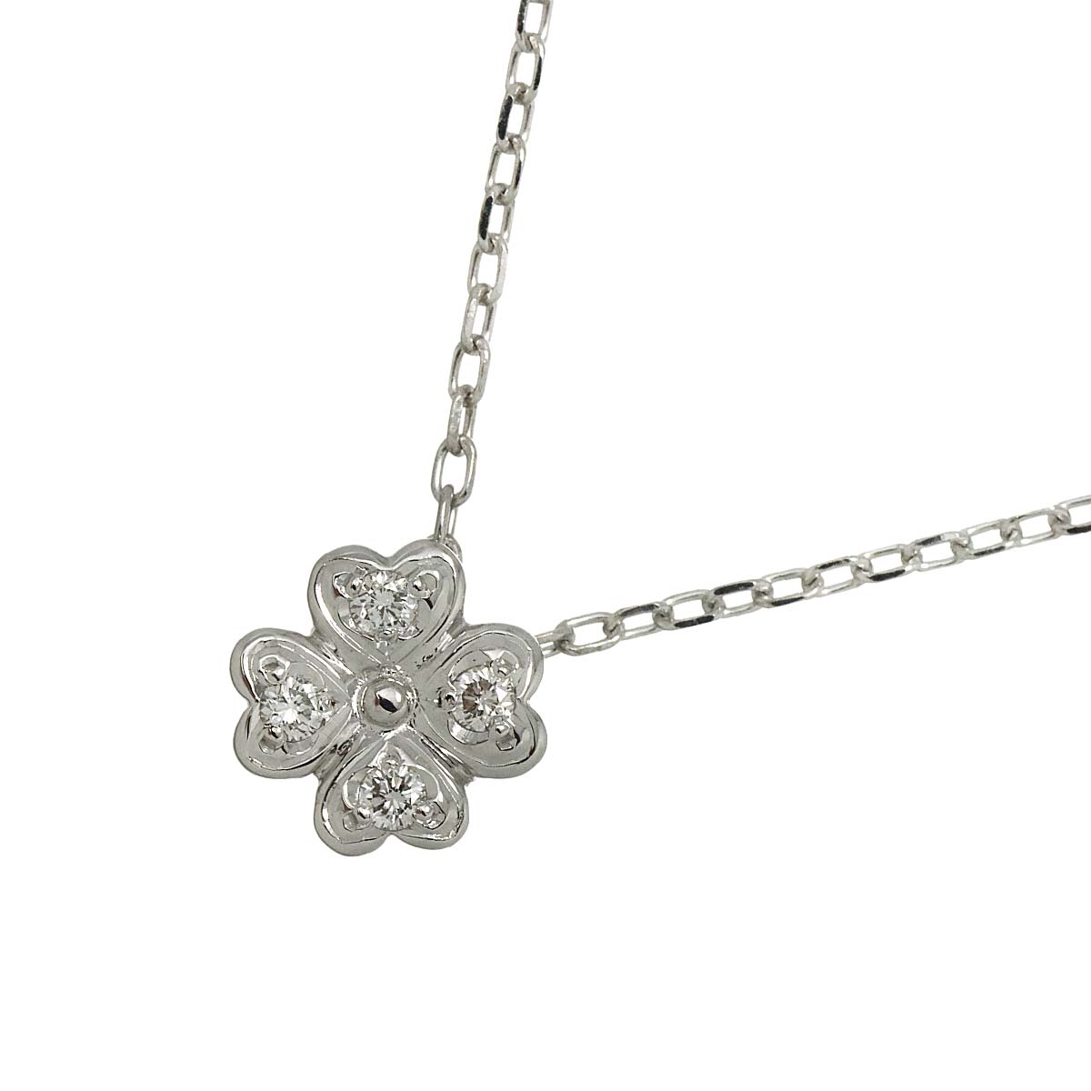 Diamond 0.07ct Clover Necklace 18K White Gold 750