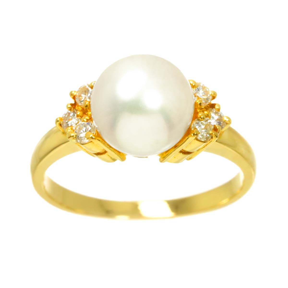 Akoya Pearl 8.2mm Diamond Ring 18K YG 750 Size5.5-5.75(US)