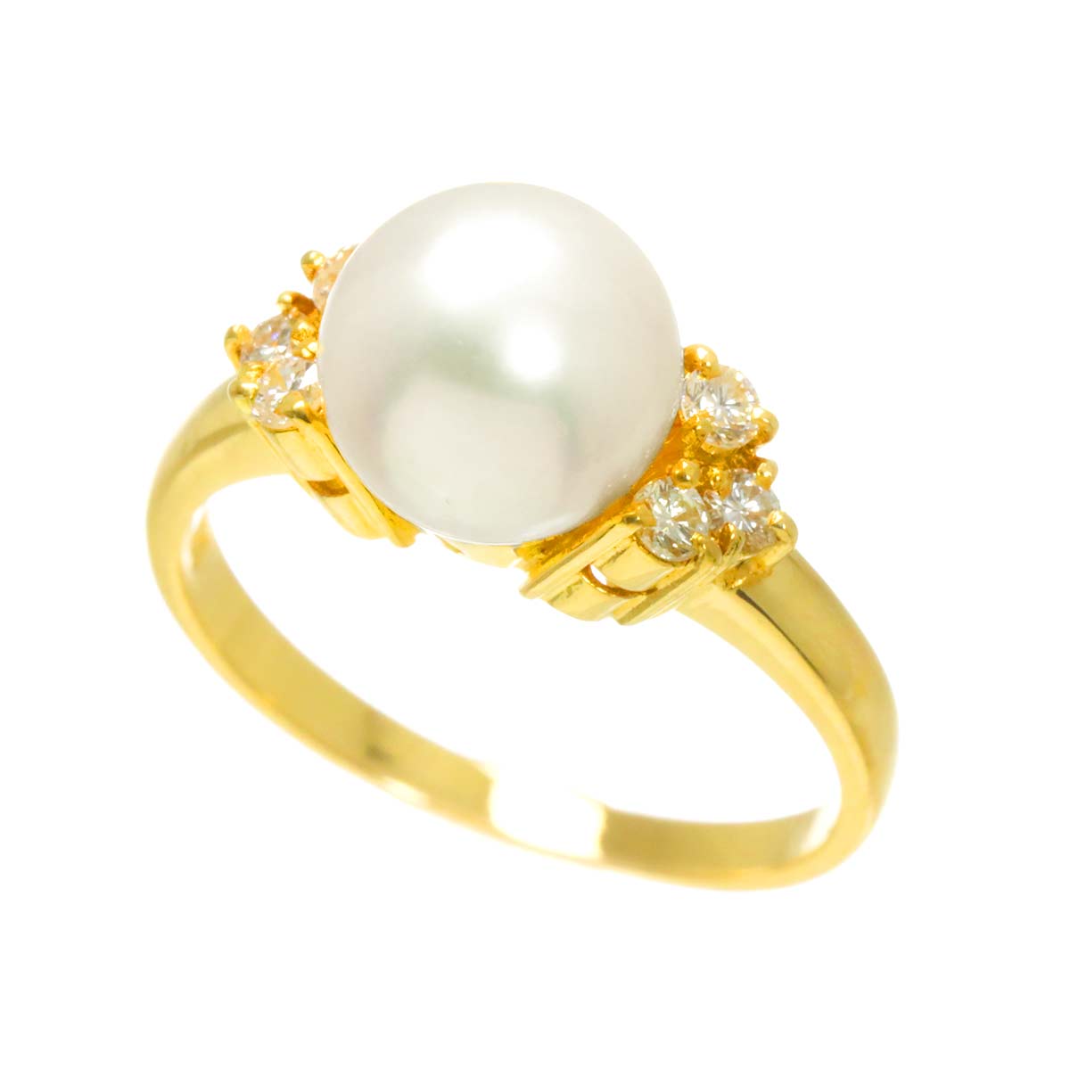 Akoya Pearl 8.2mm Diamond Ring 18K YG 750 Size5.5-5.75(US)