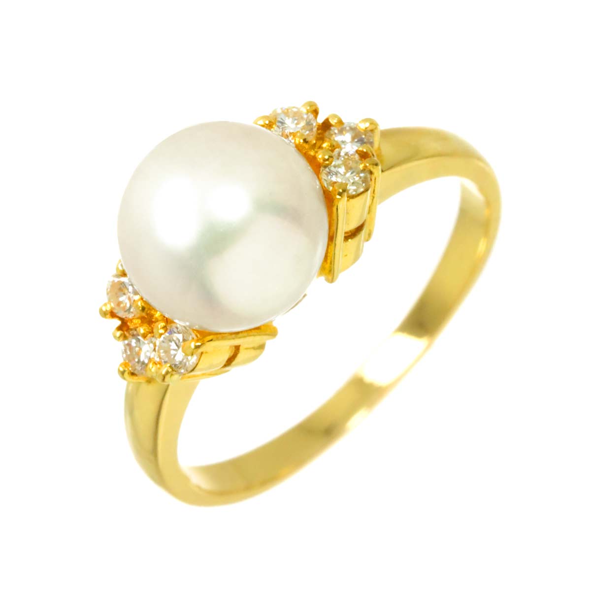 Akoya Pearl 8.2mm Diamond Ring 18K YG 750 Size5.5-5.75(US)