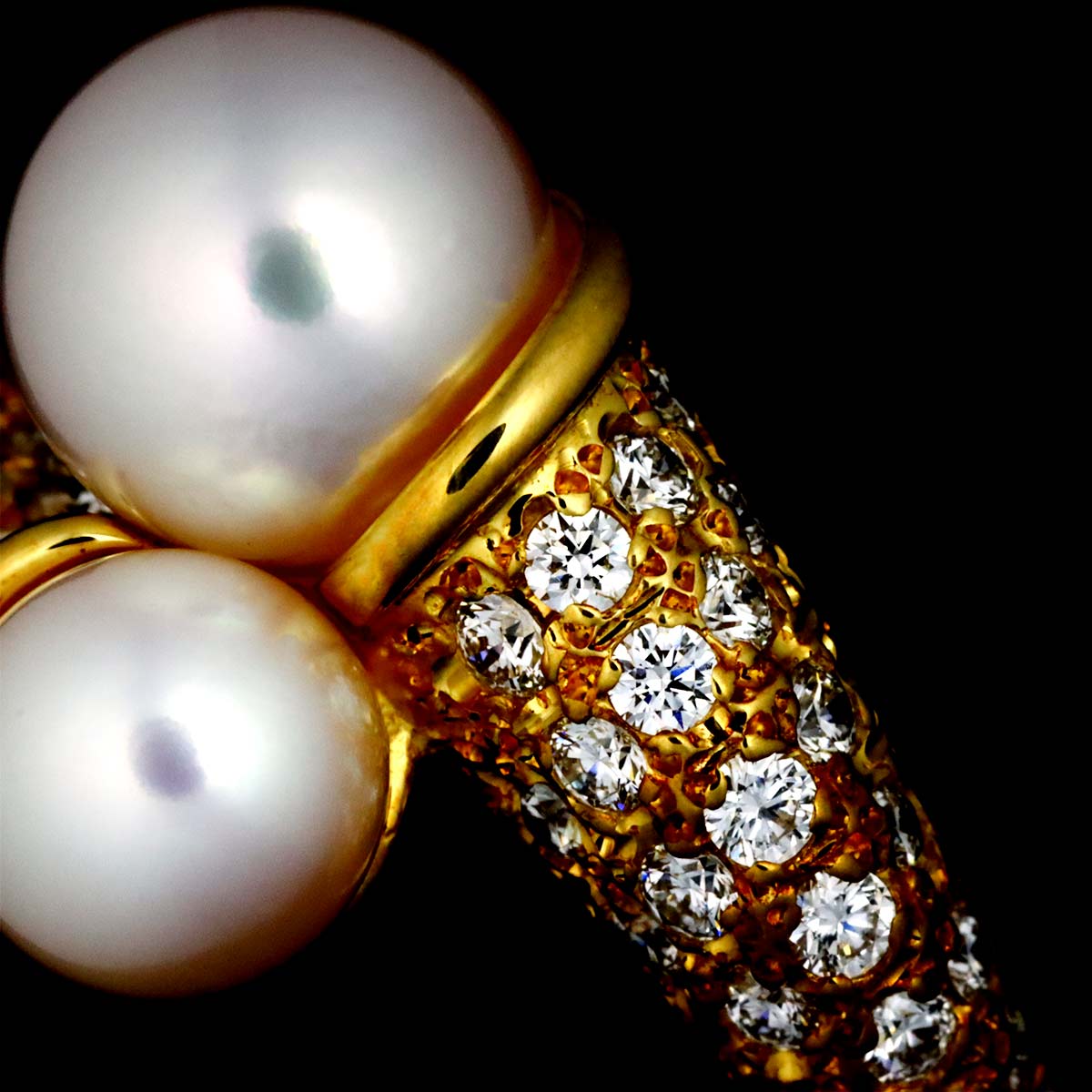 Akoya Pearl 7.5-6.0mm Diamond Ring 18K YG 750 size4.75-5(US)