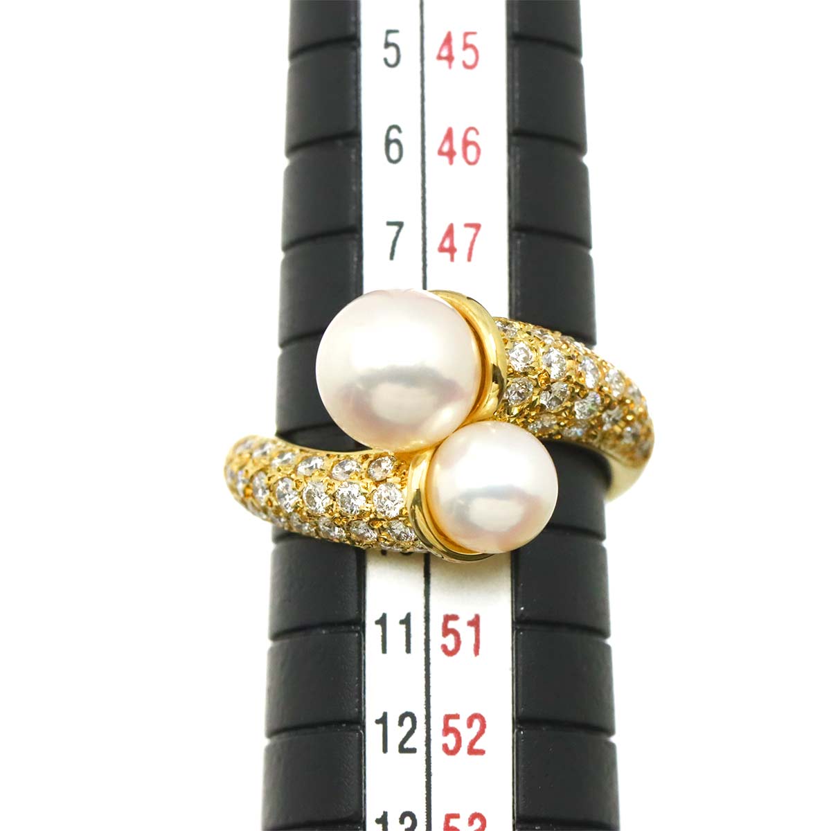 Akoya Pearl 7.5-6.0mm Diamond Ring 18K YG 750 size4.75-5(US)