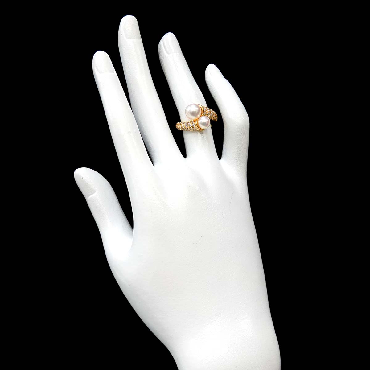 Akoya Pearl 7.5-6.0mm Diamond Ring 18K YG 750 size4.75-5(US)