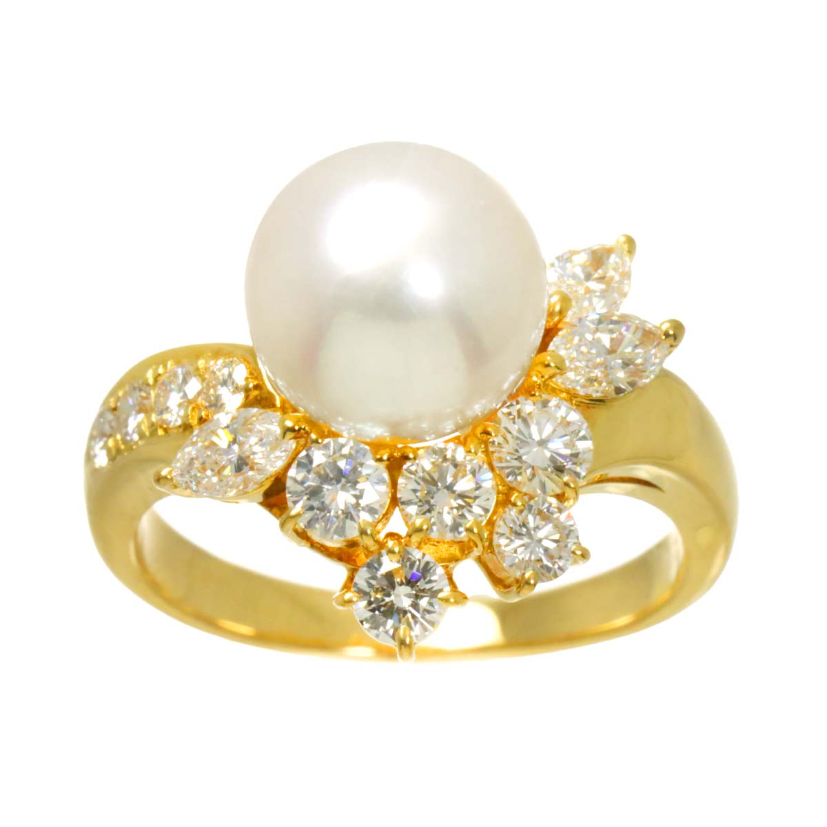 Akoya pearl 9.1mm Diamond 1.03ct Ring 18K YG 750 size 6.25-6.5(US)