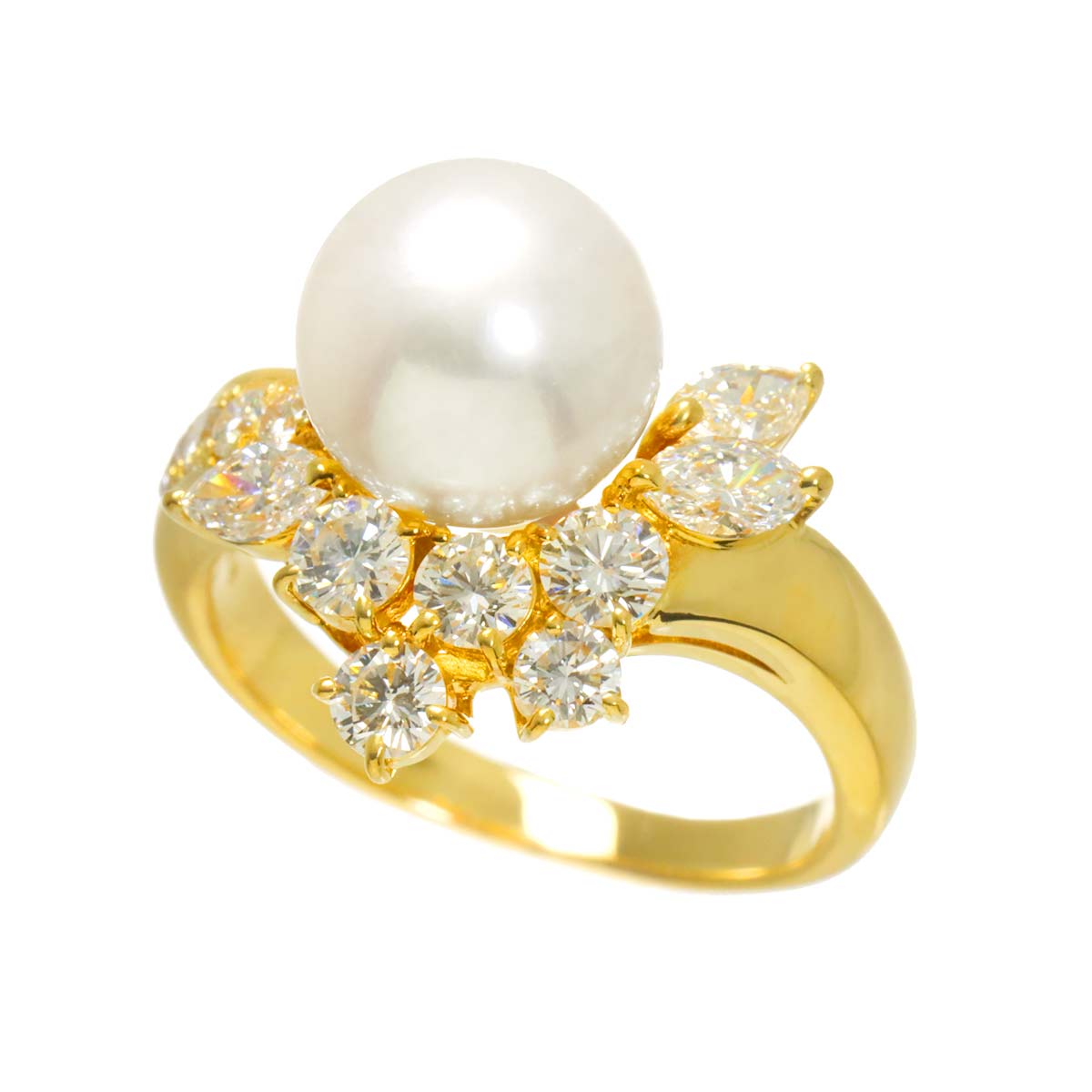 Akoya pearl 9.1mm Diamond 1.03ct Ring 18K YG 750 size 6.25-6.5(US)