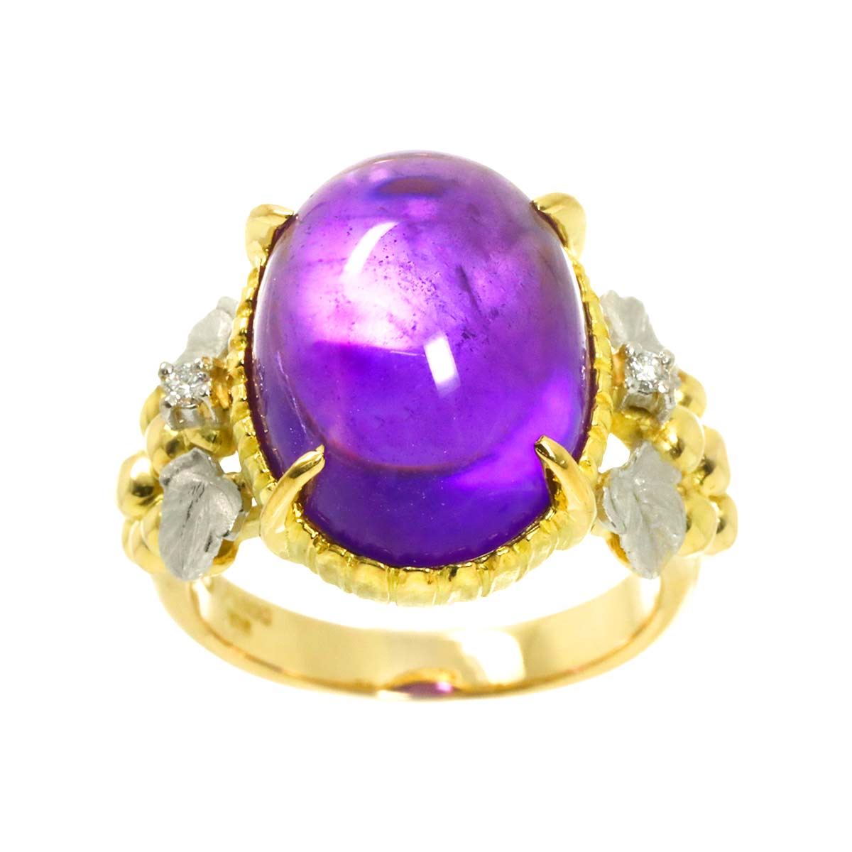 Amethyst Diamond Ring 18K YG 750 Pt size6.25-6.5(US)