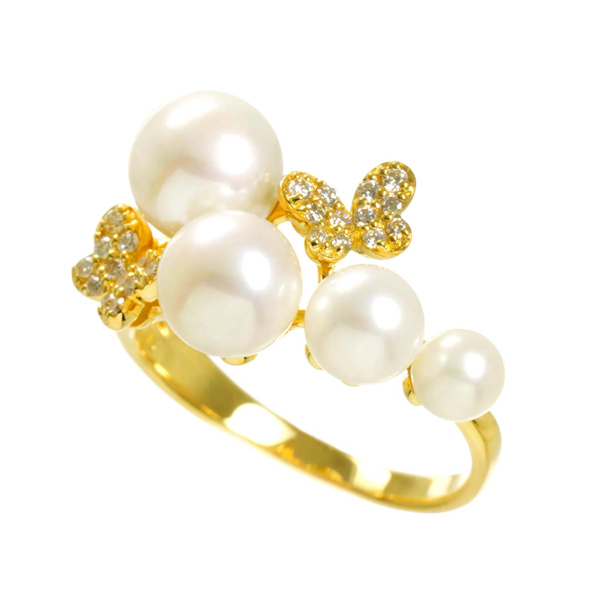 Akoya Pearl 7.2-4.3mm Diamond 0.14ct Ring 18K YG 6(US)