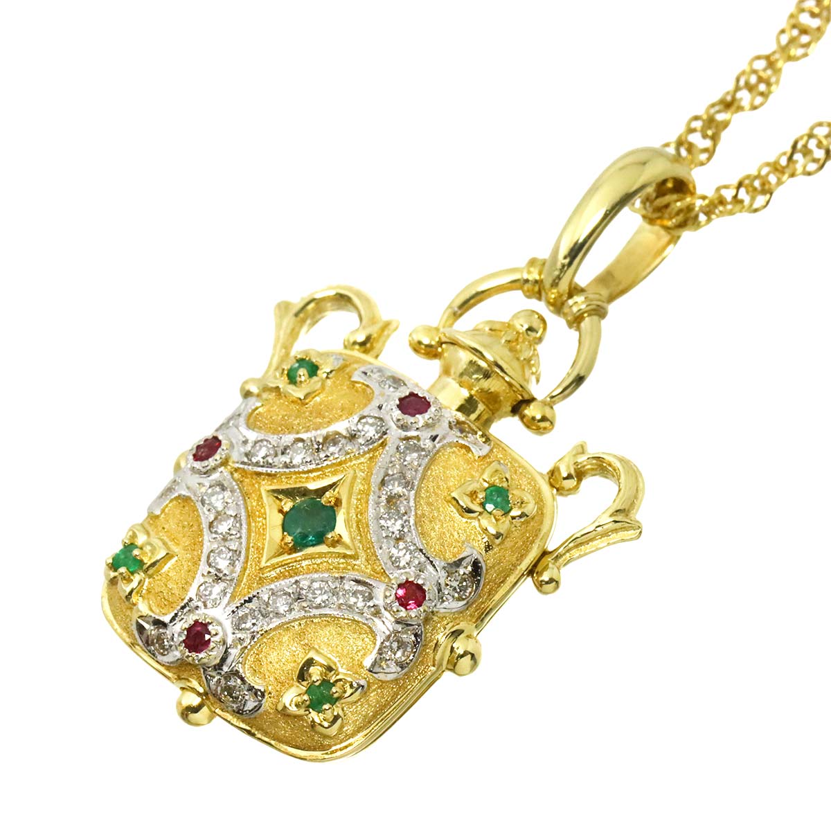 Diamond 0.36ct Ruby Emerald Necklace 18K YG Yellow Gold 750