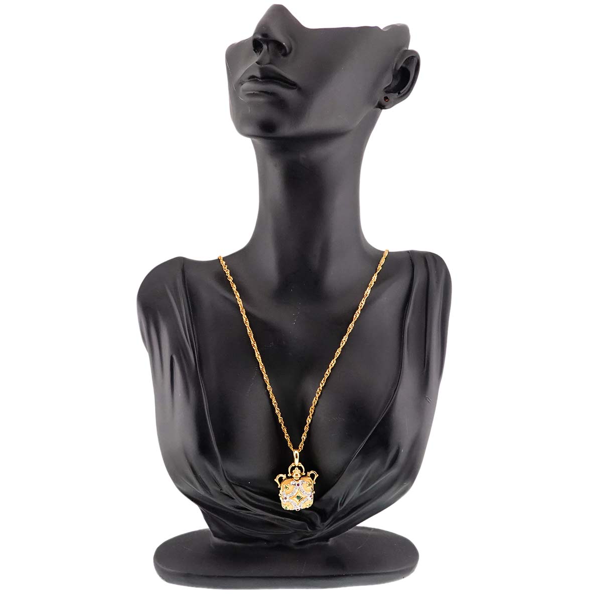 Diamond 0.36ct Ruby Emerald Necklace 18K YG Yellow Gold 750