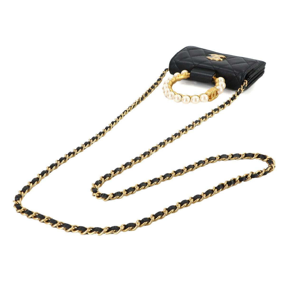 Mini Matelasse Faux Hand Shoulder Bag Leather Black AP2274