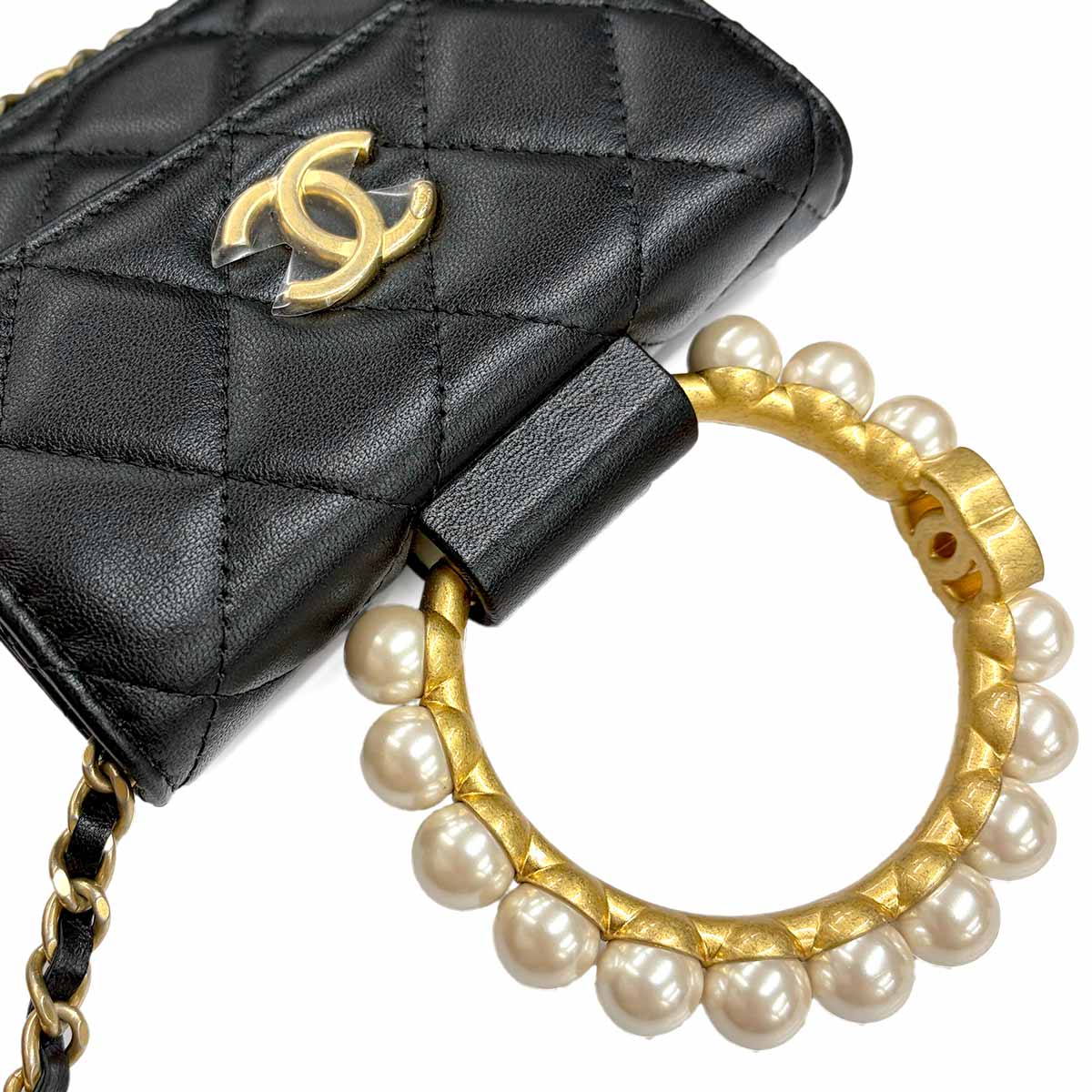 Mini Matelasse Faux Hand Shoulder Bag Leather Black AP2274