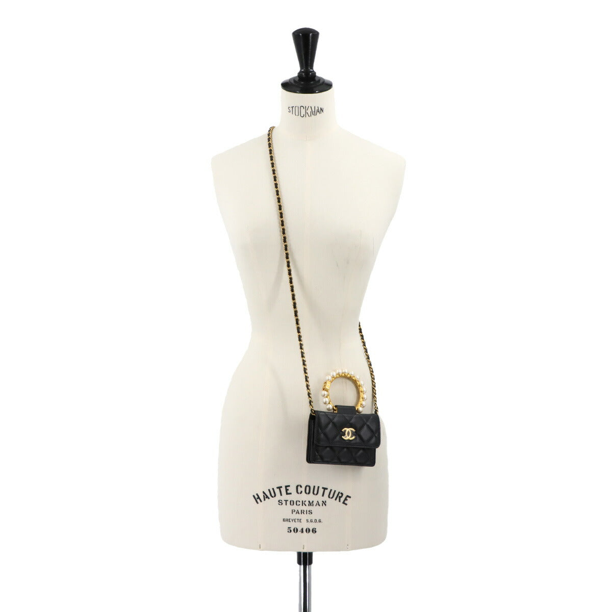 Mini Matelasse Faux Hand Shoulder Bag Leather Black AP2274