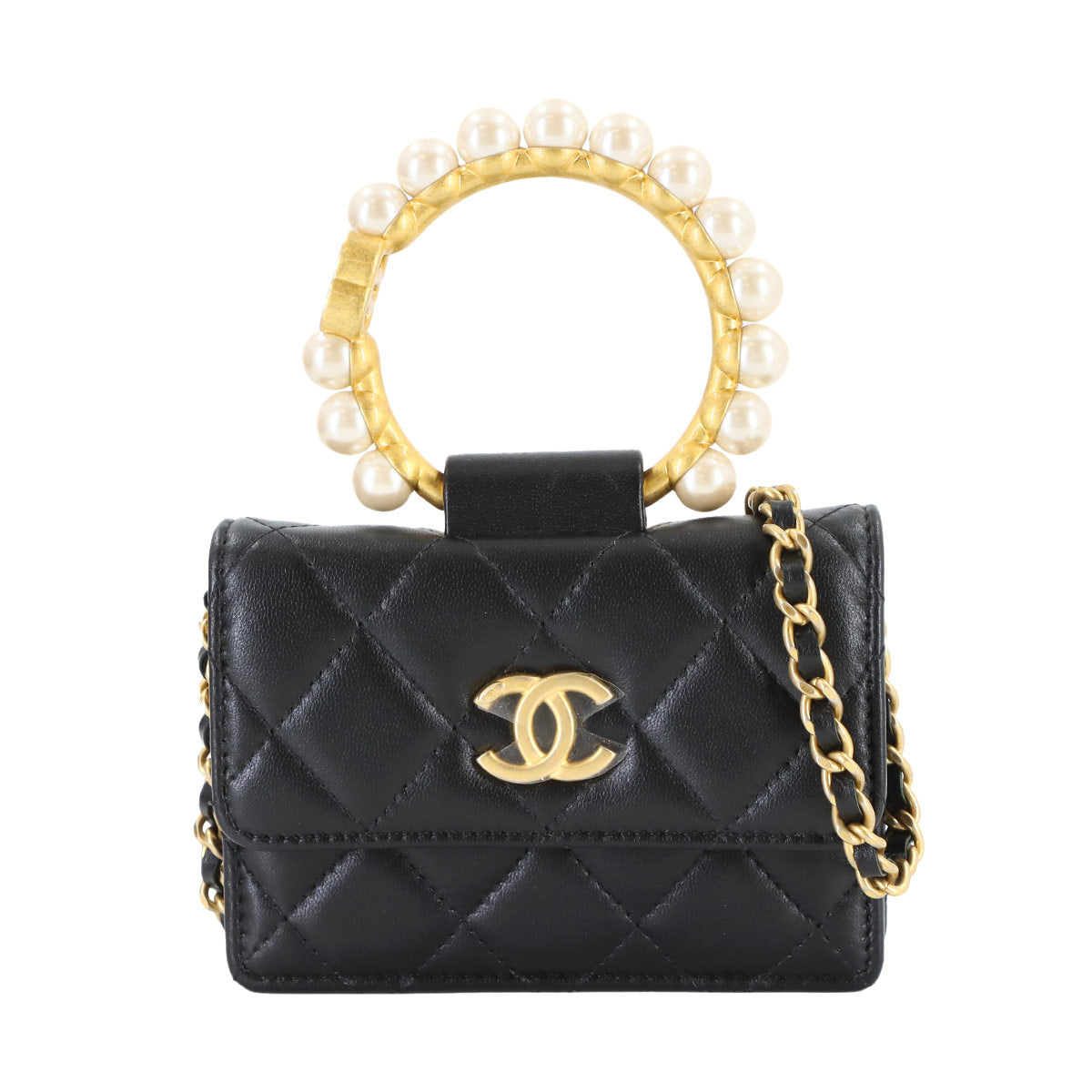 Mini Matelasse Faux Hand Shoulder Bag Leather Black AP2274