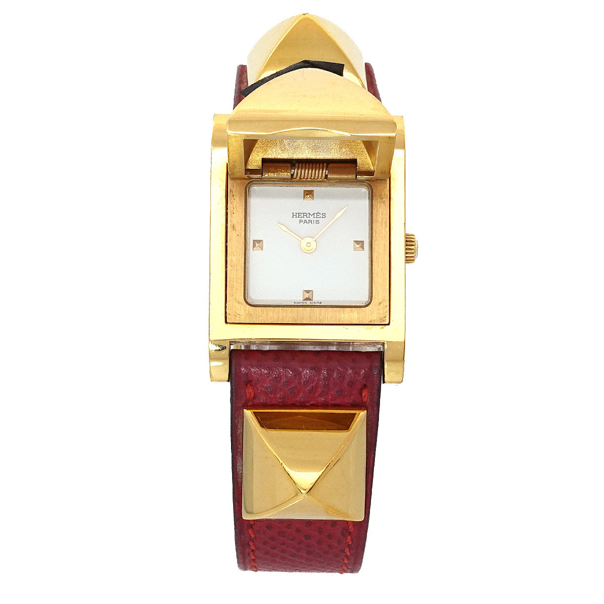 Medor Vintage pyramid Gold studs Quartz White Dial Ladies