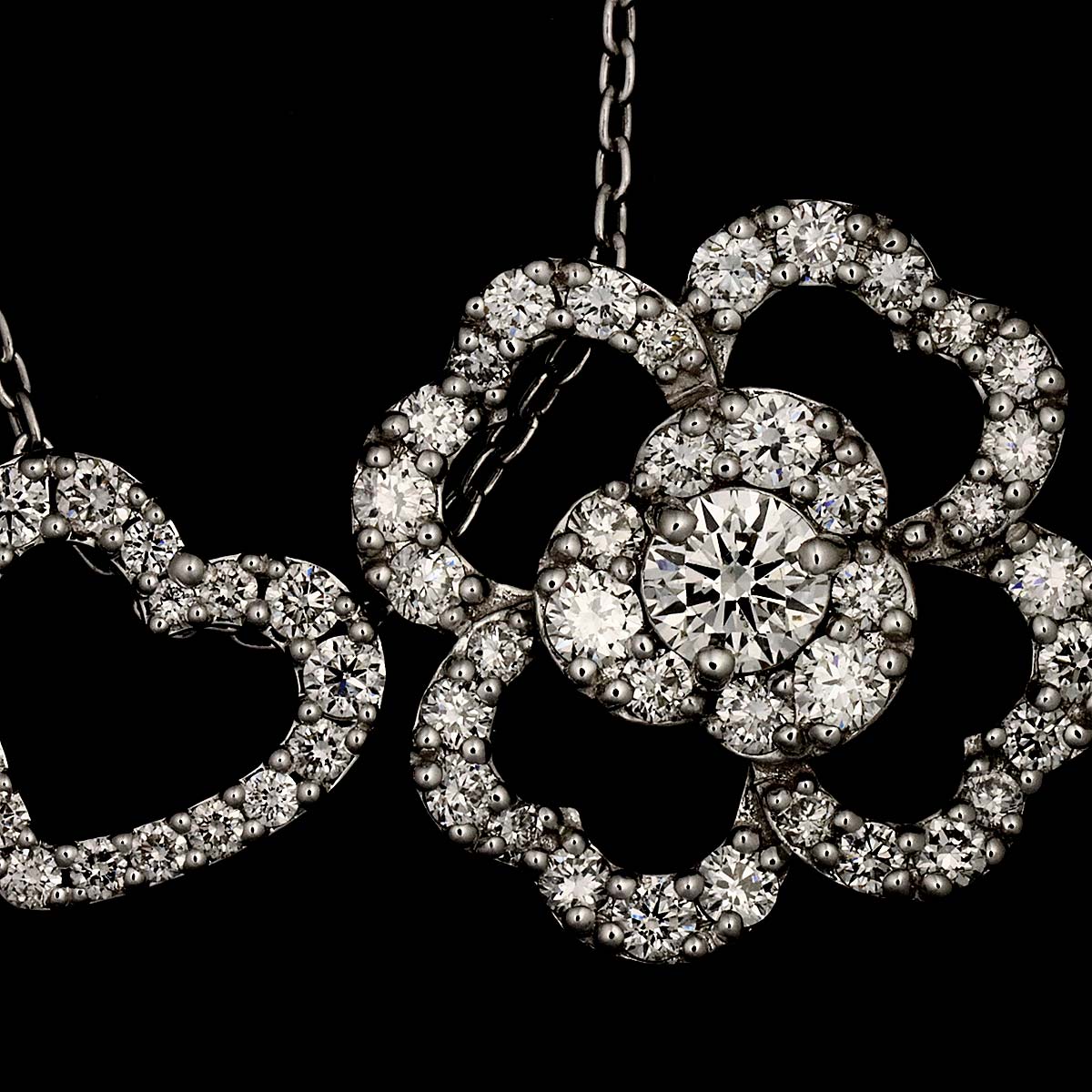 Flower Heart Diamond 0.70ct/0.30ct Necklace 18K WG 750