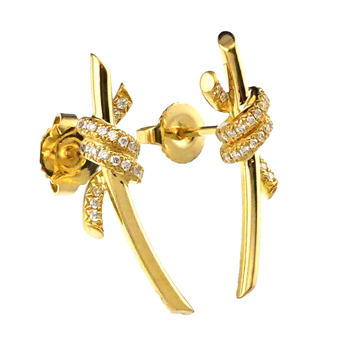 Knot Diamond Earrings Pierced 18K Yellow Gold 750