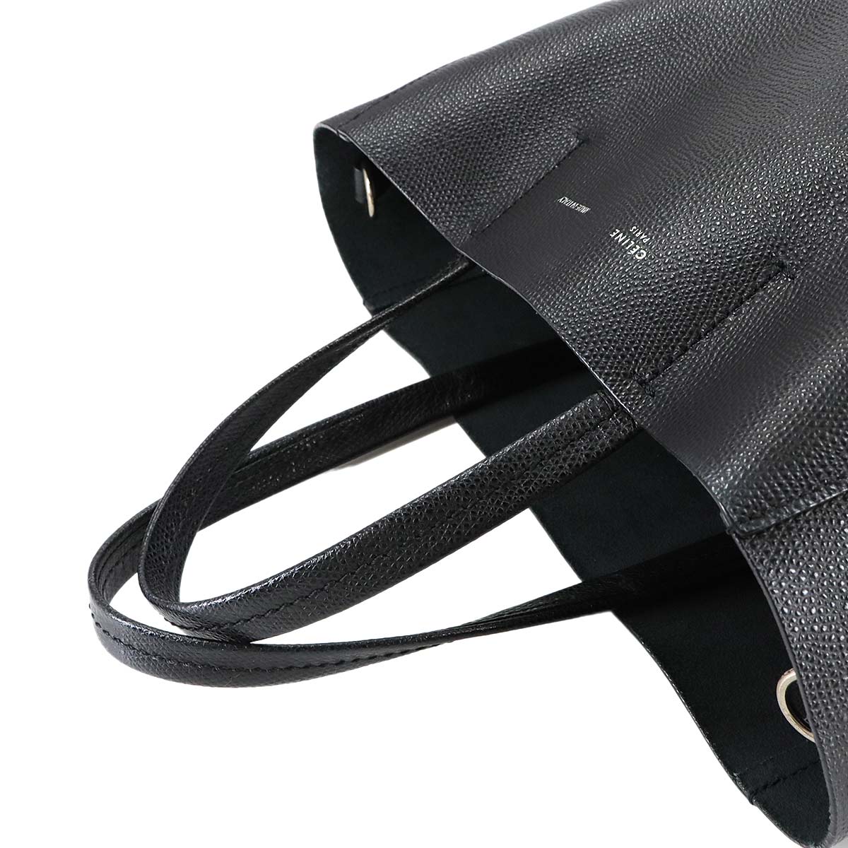 Small Vertical Cabas 2way Tote Shoulder Bag Leather Black