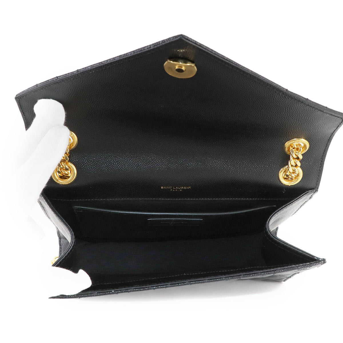 Envelope Medium Chain Shoulder Bag Leather Black 600185