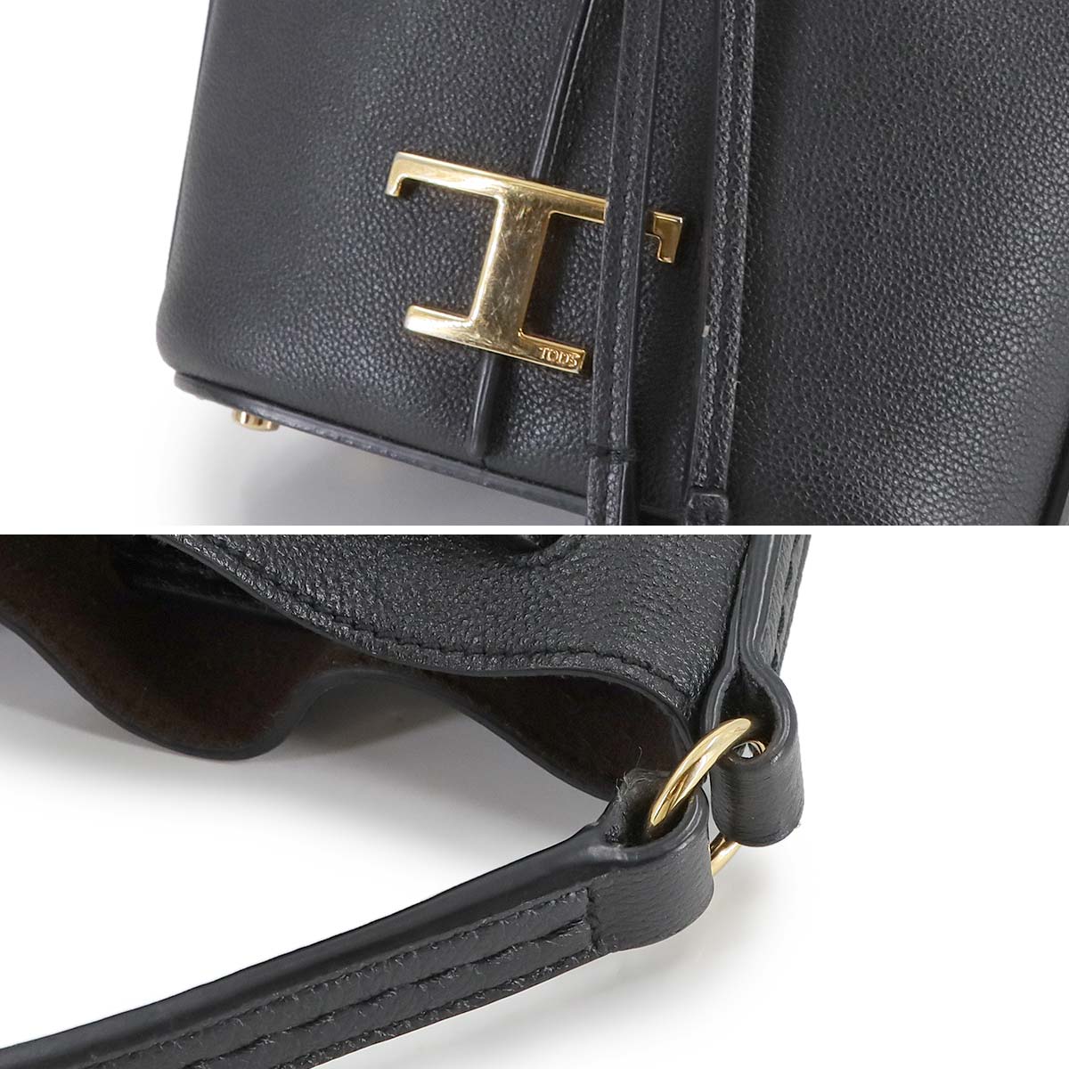 T Timeless Bucket Bag Hand Shoulder Bag Leather Black Purse