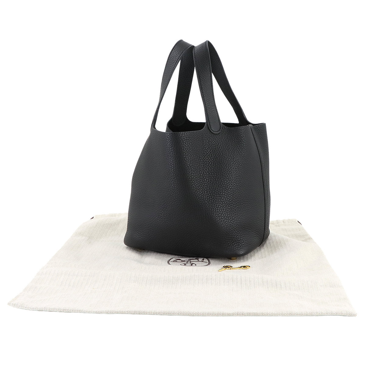 Picotin Lock MM Hand Bag Taurillon Clemence Black Purse