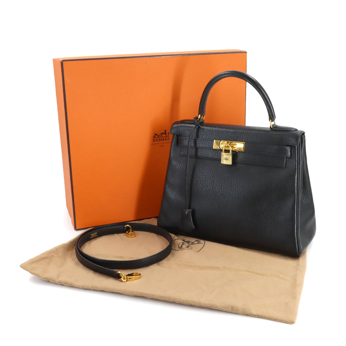 Kelly 28 Ardennes Black 2way Hand Shoulder Bag Purse